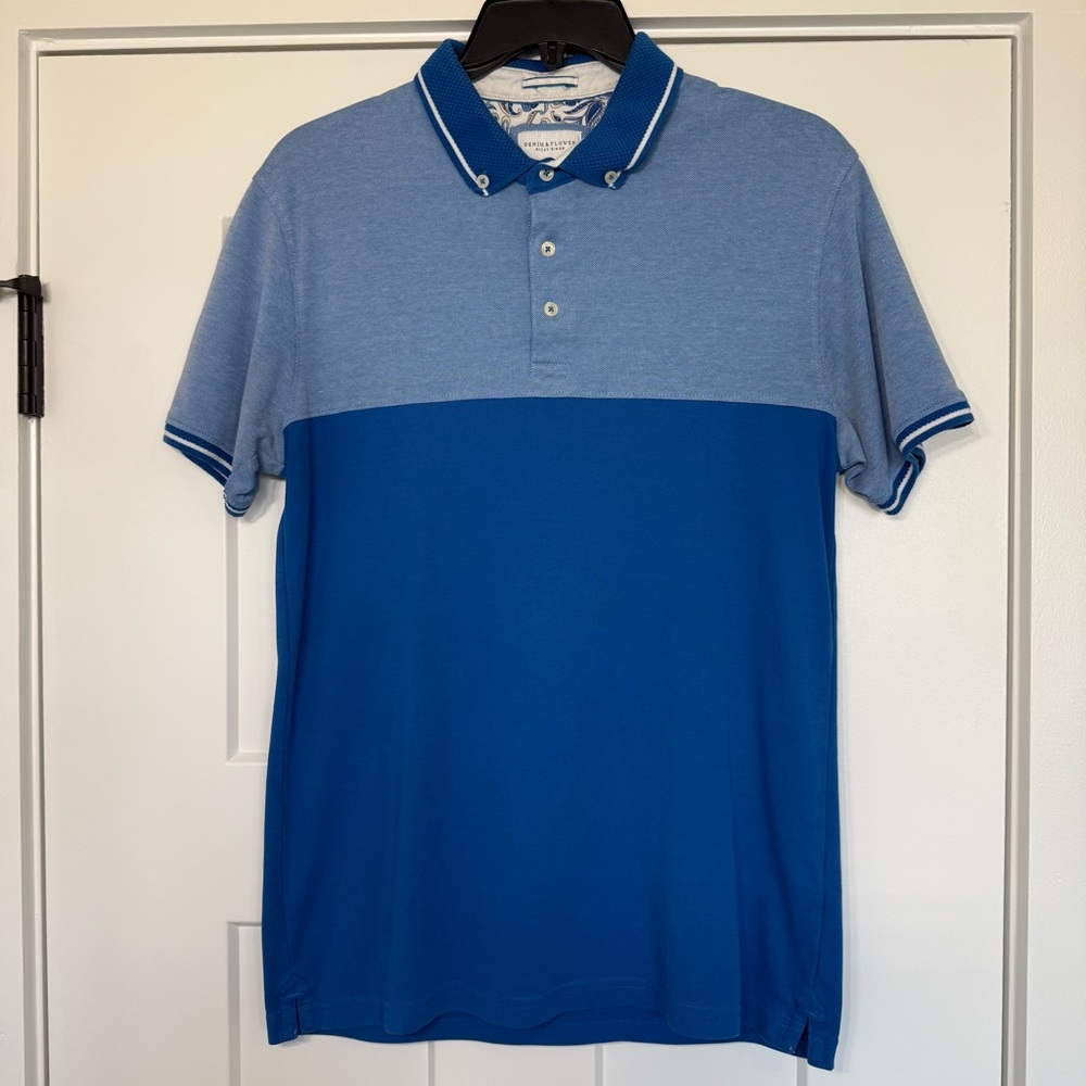 Denim & Flower cotton polyester blue men’s Polo Shirt size small